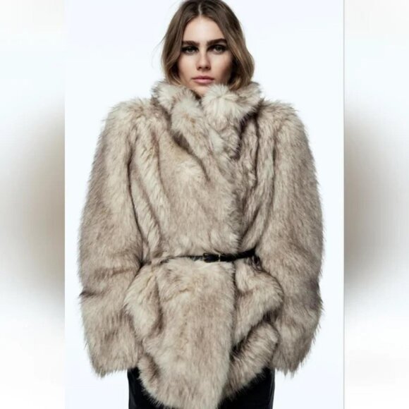 ZARA FAUX FUR COAT - Picture 1 of 9